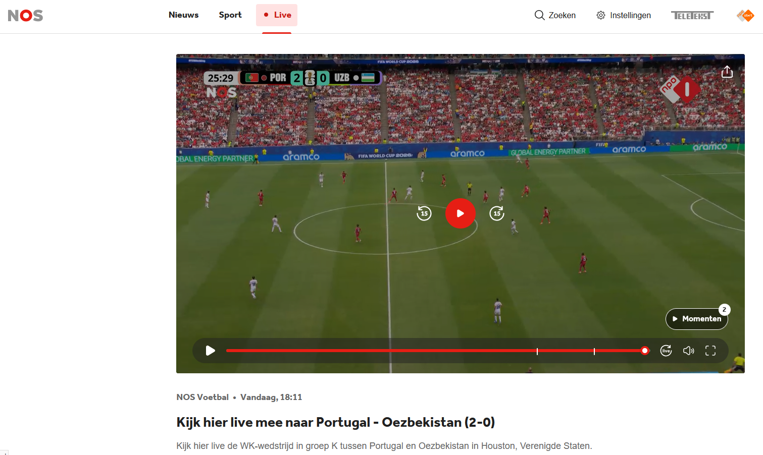 Bron: Screenshot van NOS Live via NOS.nl, 23 juni 2026.